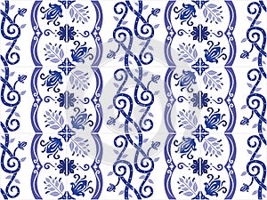 Traditional ornate portuguese and brazilian tiles azulejos. Vector illustration.