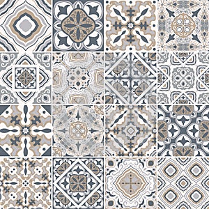 Traditional ornate portuguese decorative tiles azulejos. Abstract background. Vector hand drawn illustration, typical