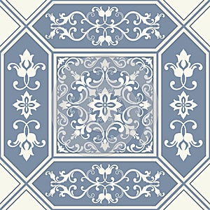 Traditional ornate portuguese decorative tiles azulejos. Vintage pattern.