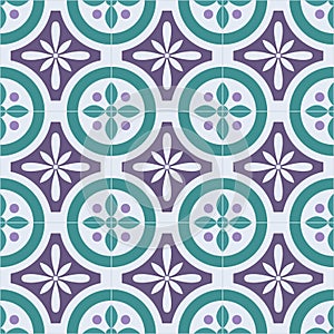 Traditional ornate portuguese oriental tiles azulejos seamless pattern. Vector illustration.