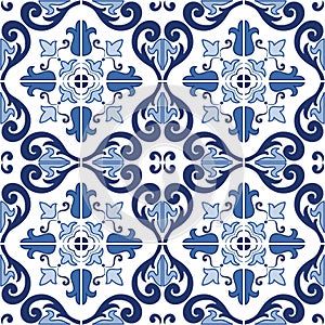 Traditional ornate portuguese tiles azulejos seamless pattern. Vector illustration.