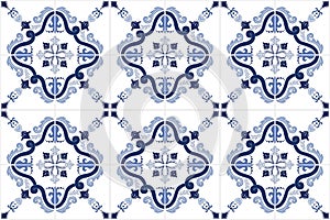 Traditional ornate portuguese tiles azulejos. Vector illustration.