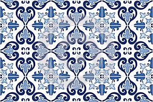 Traditional ornate Portuguese tiles azulejos. Vector illustration. photo