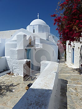Traditional orthodox compact church to Chora to Amorgos in Greece.