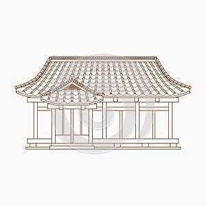 Traditional Outline Style Japanese House Vector Illustration