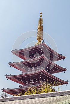 Traditional Pagoda in Senso-ji Buddhist Temple in Tokyo