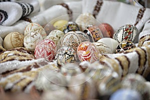 Traditional painted Easter egg from Bucovina, Romania. photo