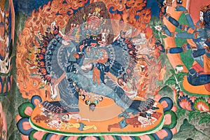 Traditional painting art about Buddha story on the temple wall