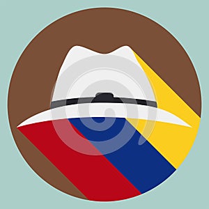 Traditional paisa hat with long shadow like Colombian flag, Vector illustration