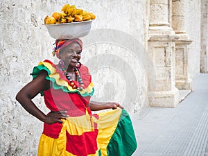 Traditional Palenquera Street Vendor in Cartagena de Indias, Colombia