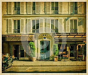 Traditional Parisian house with cafe. Old photo photo