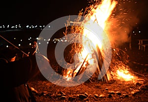 Traditional party by the fire in Transylvania