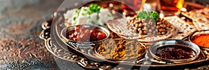 Traditional Passover Seder plate with symbolic foods arranged beautifully, showcasing the essence of the holiday