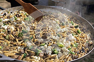 Traditional pasta recipe broccoli mushrooms cauliflower red pepper