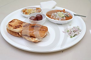 Traditional Pav Bhaji and Gulab Jamun. Favorite Indian Food.