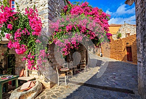 Traditional paved street in Areopolis town, Greece