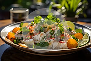 Traditional Peruvian ceviche - a fresh seafood in a lime-infused marinade