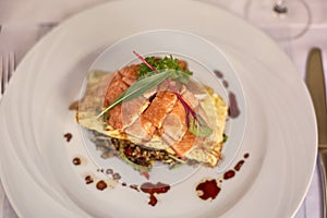 Traditional Peruvian Fish Trucha Served in a Restaurant