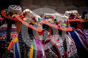 Traditional Peruvian pilgrimage colorful crowd. Generate ai