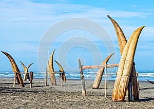 Traditional Peruvian small Reed Boats