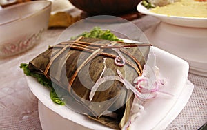 Traditional Peruvian tamale or `tamal`
