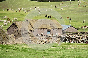Traditional peruvian village stone houses