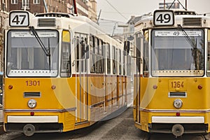 Traditional picturesque public transport tramway in Budapest. Hungary