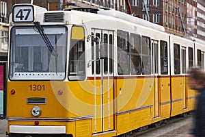 Traditional picturesque public transport tramway in Budapest. Hungary