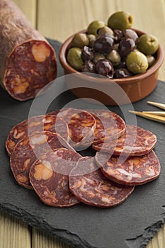 Traditional piece of Spanish chorizo sausage