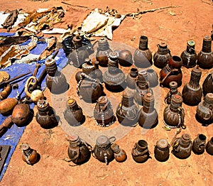 Traditional pitchers and pots at handicrafts local market Kei Afer, Omo valley, Ethiopia