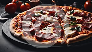 Traditional pizza with salami picante photo