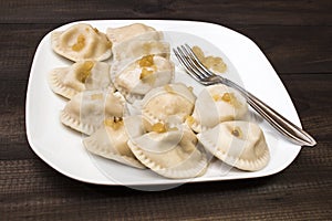 Traditional polish dumplings, pierogi ruskie