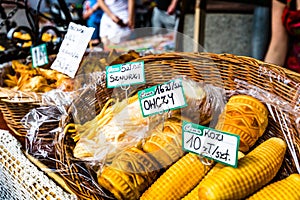 Traditional polish goat and sheep cheese (oscypek) on a market in Zakopane