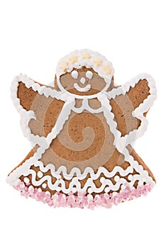 Handmade Christmas gingerbread angel isolated on a white background