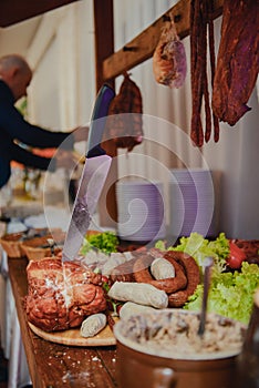 Traditional polish rural table with food at the wedding
