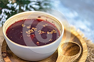 Traditional Polish soup - red borsch - christmas or easter decorations