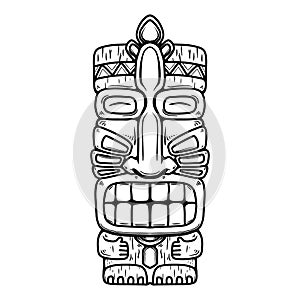 Traditional polynesian tiki idol. Illustration of tribal tiki mask. Design element for decorations.