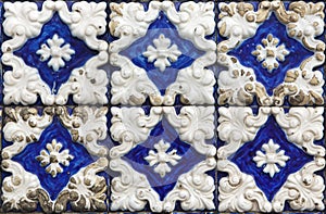 Traditional Portuguese azulejo tiles on the building in Porto, P