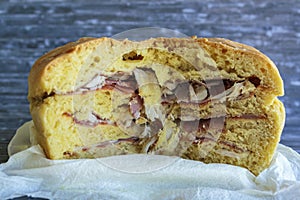 Traditional Portuguese bread filled with different types of meats called Bola de Carne photo