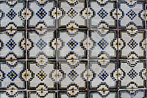 Traditional Portuguese ceramic tiles wall. Typical exterior decoration on house in Portugal