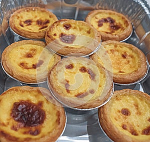 Traditional portuguese creme cake, egg custard tart pastry. Egg tart, traditional Portuguese dessert