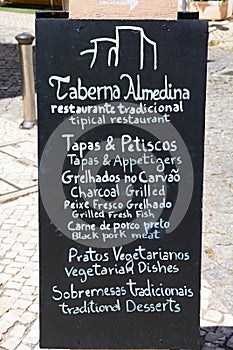 Restaurant menu board, Silves, Portugal.