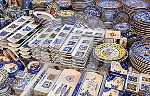 Traditional portuguese souvenirs for sale at Porto market (Mercado do Bolhao