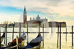 Traditional pretty church complex on the canal in Venice, Italy