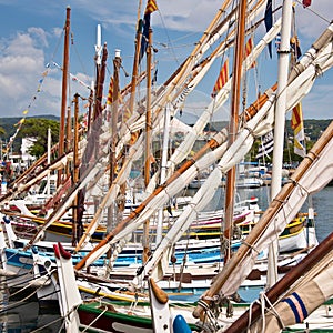 Traditional provencal sailing boats called pointus, Bandol