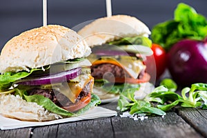 Traditional pub style burger on table