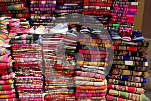 Traditional quechua colorful textil photo