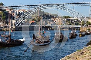 Traditional Rabelo Boats on the Bank of the River Douro - Porto,