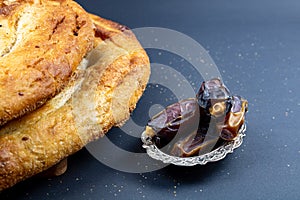 Traditional Ramadan Pita and dates. Iftar foods.