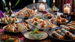 Traditional Ramadan Snacks Samosas and Spring Rolls